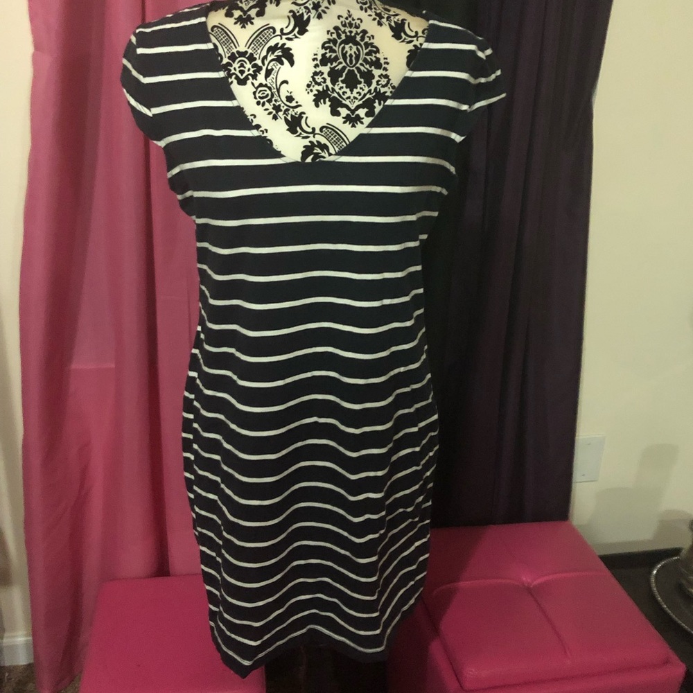 🌟 H&M Blue & White Stripe Stretch Dress Size L